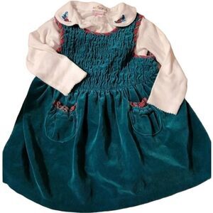 Vintage GYMBOREE Christmas Holiday 2 Piece Jumper Dress Rainbow Tag Retro SZ S